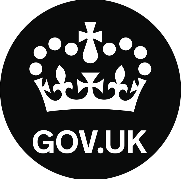 Image du logo du gouvernement du Royaume-Uni, lequel comprend le dessin graphique d’une couronne blanche sur un fond noir.