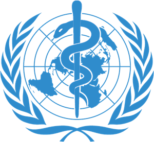 Image du logo de l’Organisation mondiale de la Santé, qui est bleu pâle et qui représente le bâton d’Asclépios devant un globe terrestre et entouré d’un demi-cercle de feuilles. 